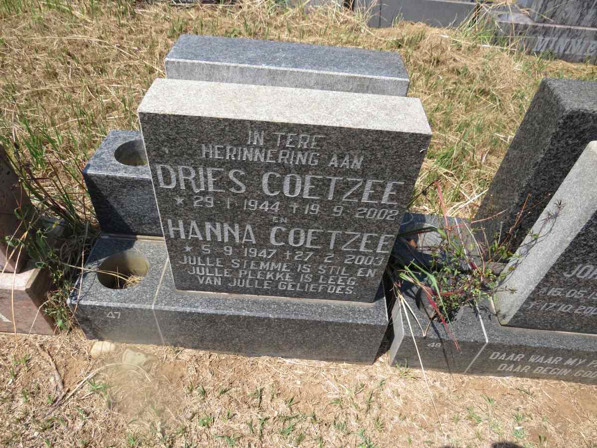 COETZEE Dries 1944-2002 & Hanna 1947-2003