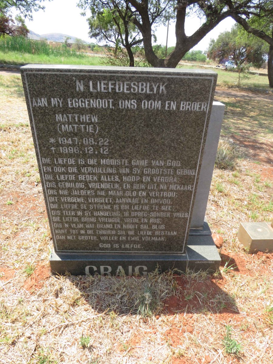 CRAIG Matthew 1947-1996