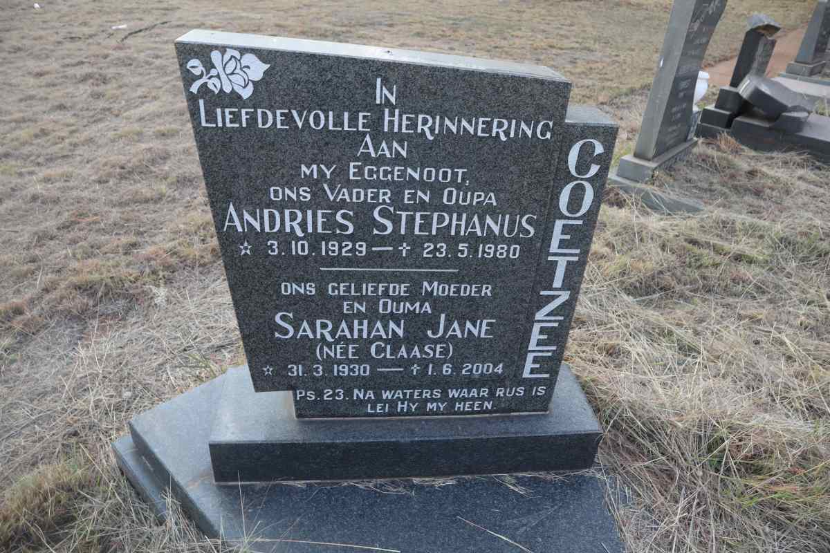 COETZEE Andries Stephanus 1929-1980 & Sarahan Jane CLAASE 1930-2004