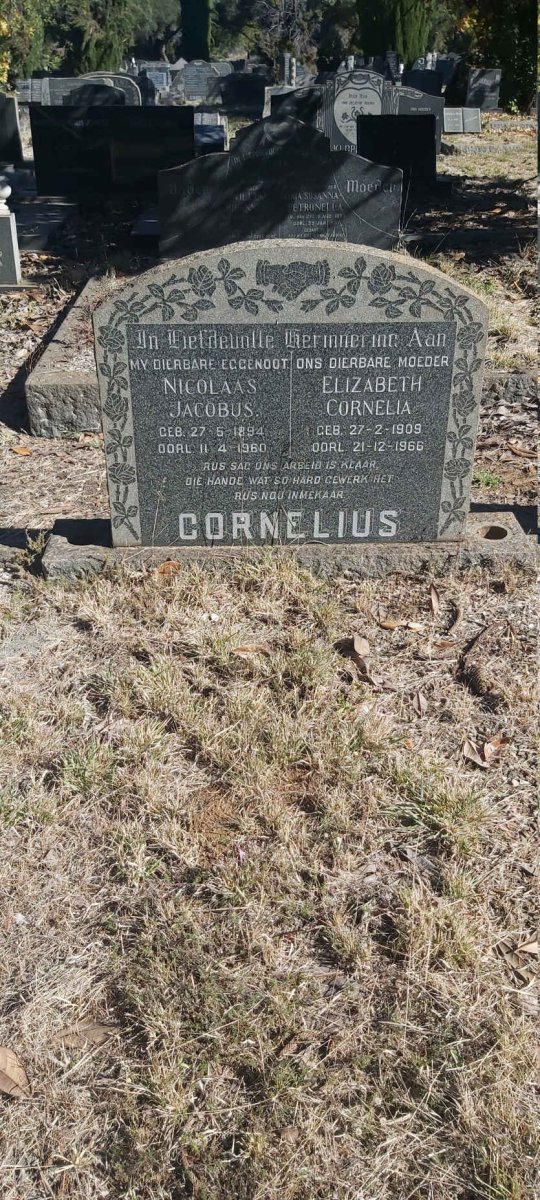 CORNELIUS Nicolaas Jacobus 1894-1960 &amp; Elizabeth Cornelia 1909-1966