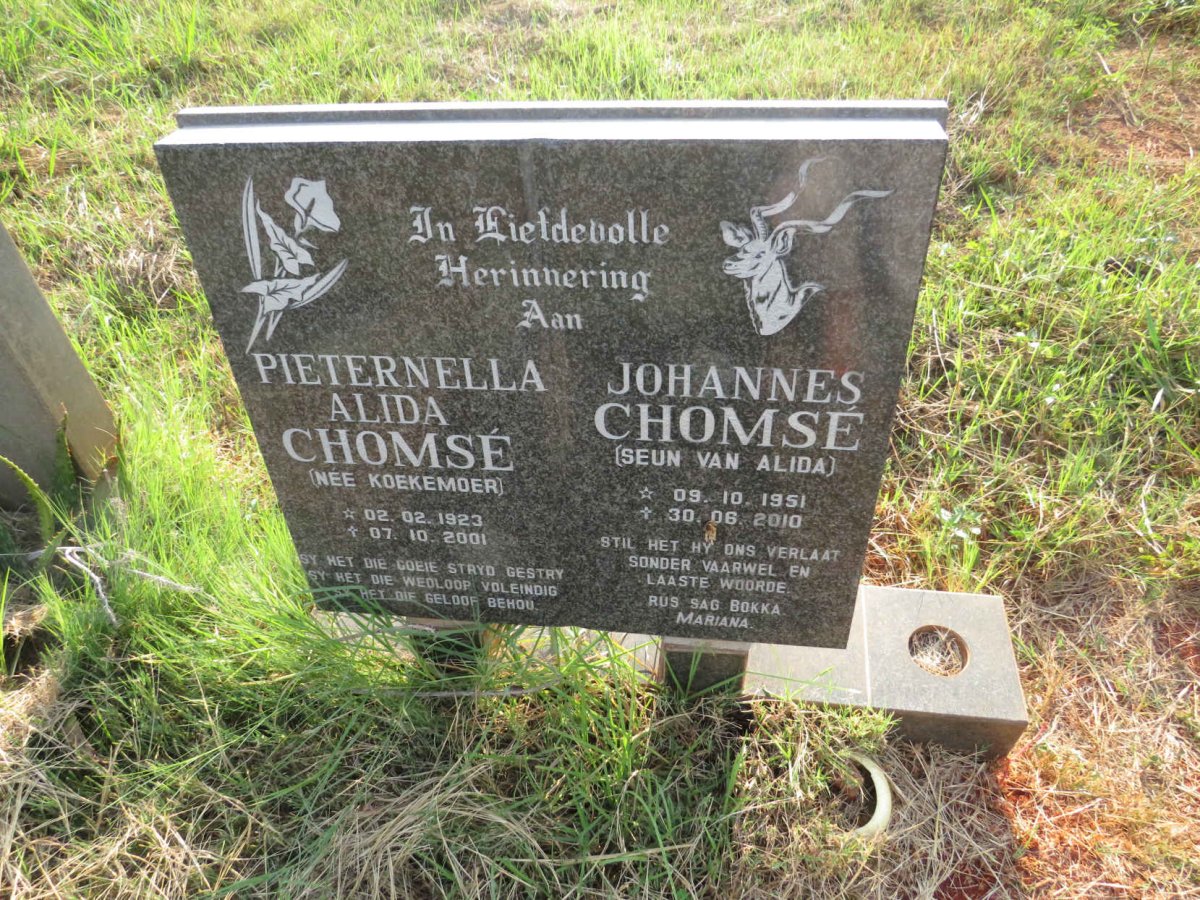 CHOMSE Pieternella Alida nee KOEKEMOER 1923-2001 :: CHOMSE Johannes 1951-2010