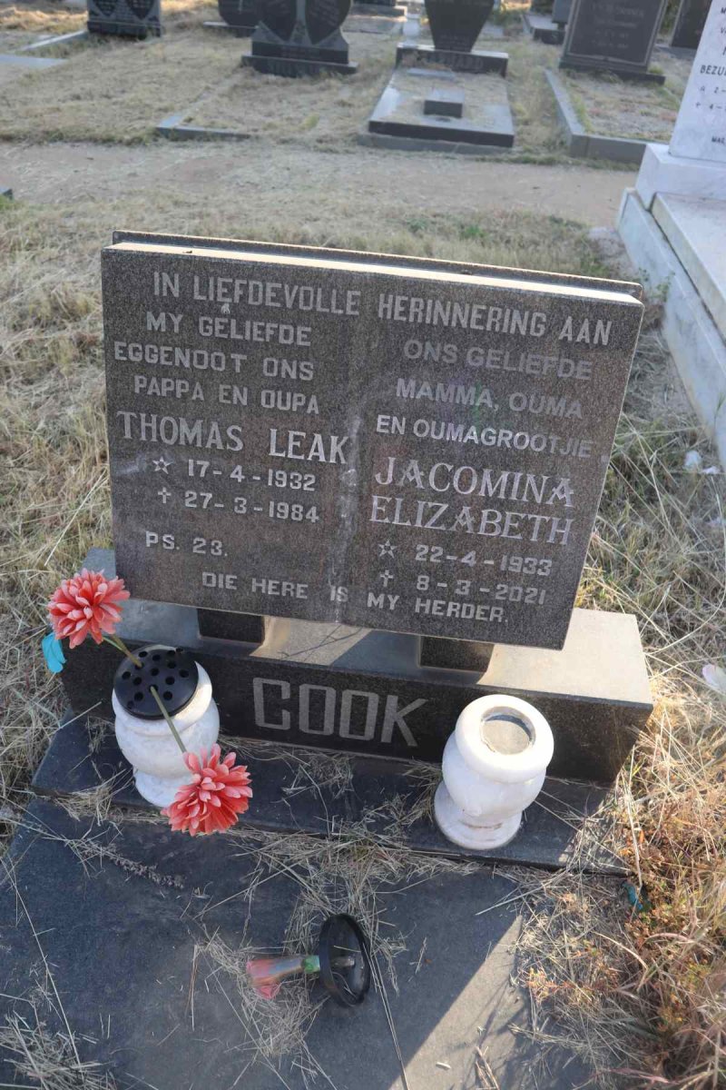 COOK Thomas Leak 1932-1984 & Jacomina Elizabeth 1933-2021