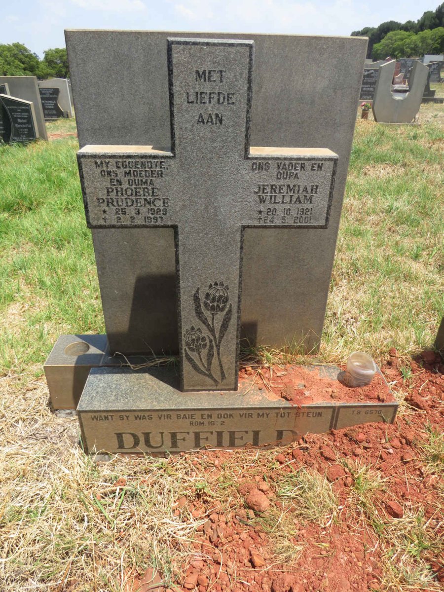 DUFFIELD Jeremiah William 1921-2001 & Phoebe Prudence 1929-1997