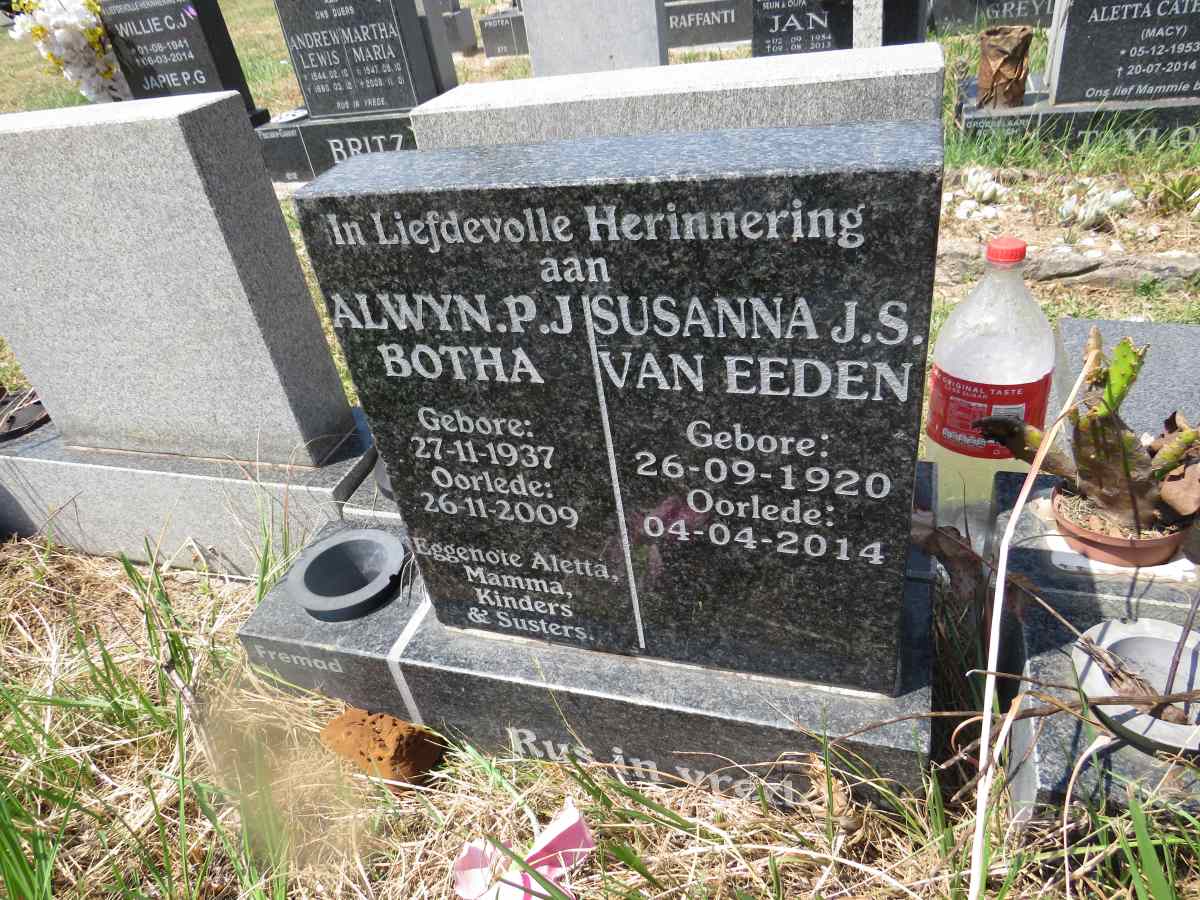 EEDEN Susanna J.S., van 1920-2014 :: BOTHA Alwyn P.J. 1937-2009 