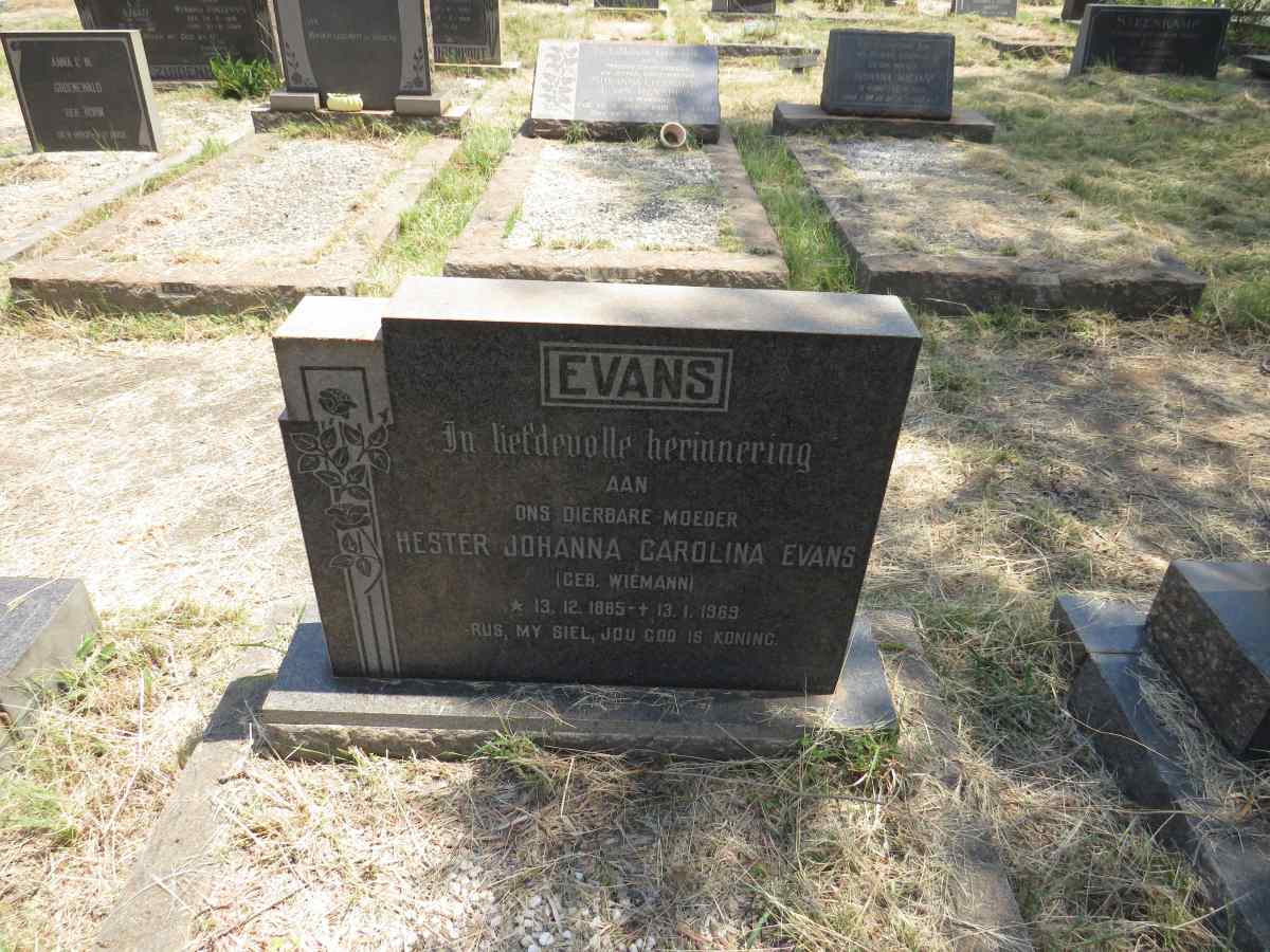 EVANS Hester Johanna Carolina WIEMANN 1885-1969