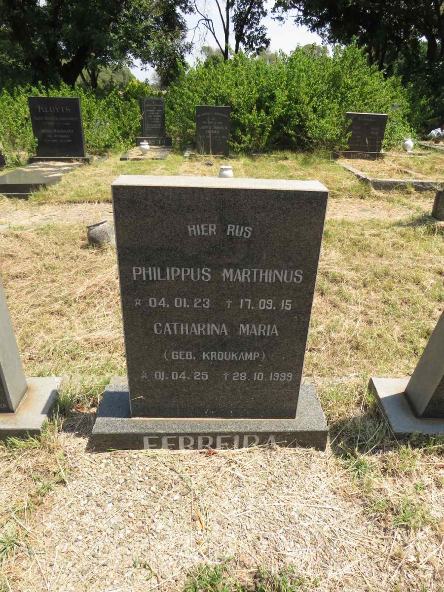 FERREIRA Philippus Marthinus 1923-2015 & Catharina Maria KROUKAMP 1925-1999