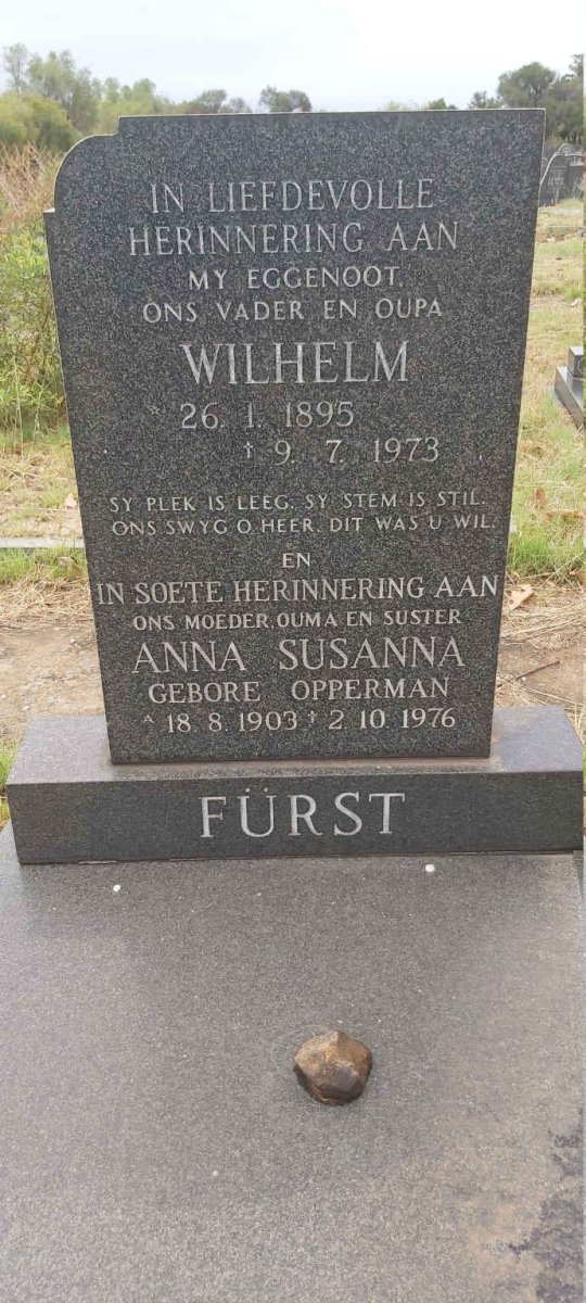 FURST Wilhelm 1895-1973 & Anna Susanna OPPERMAN 1903-1976