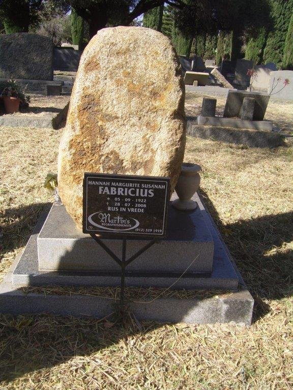 FABRICIUS Hannah Margurite Susanah 1922-2008