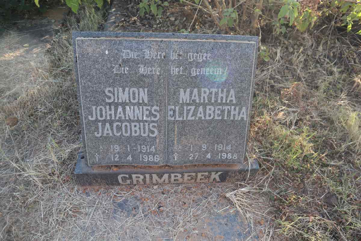 GRIMBEEK Simon Johannes Jacobus 1914-1986 & Martha Elizabetha 1914-1988