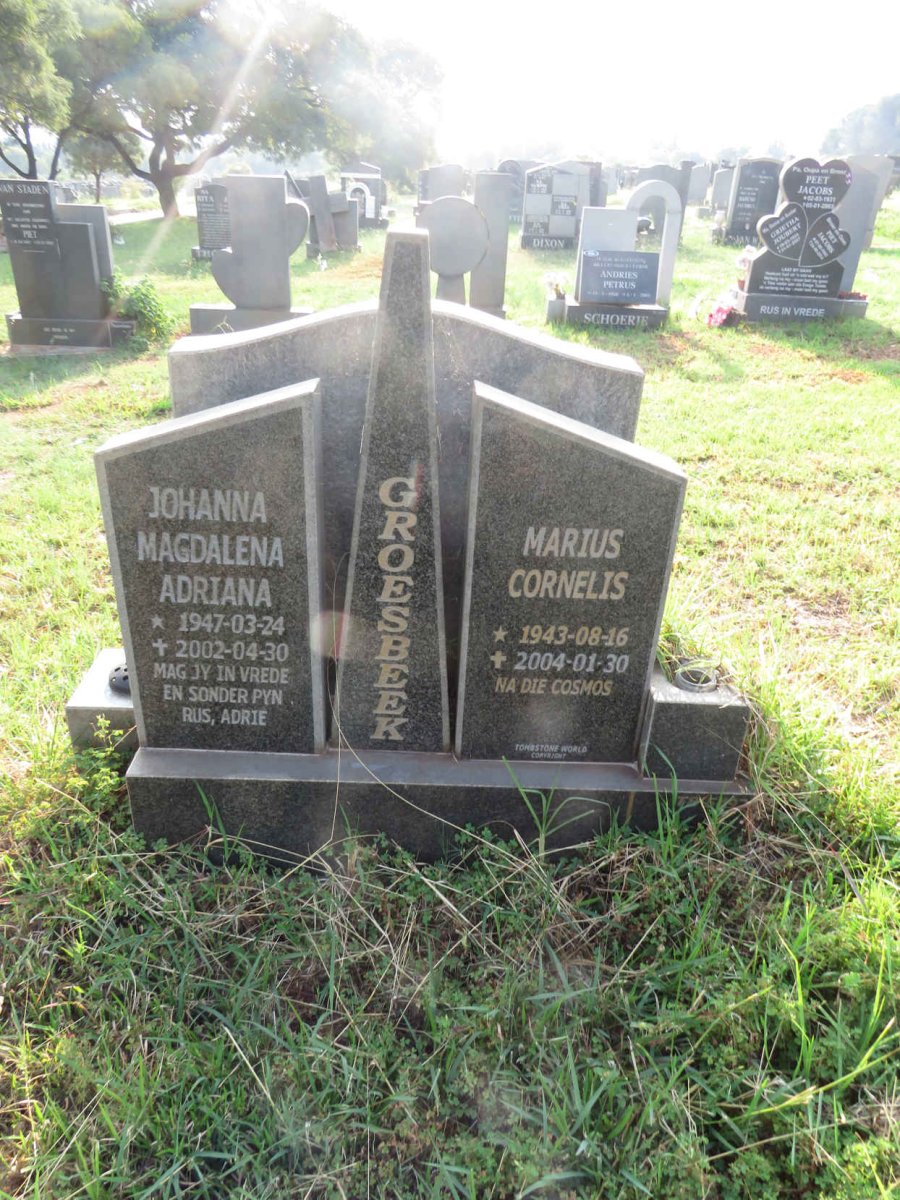GROESBEEK Marius Cornelis 1943-2004 & Johanna Magdalena Adriana 1947-2002