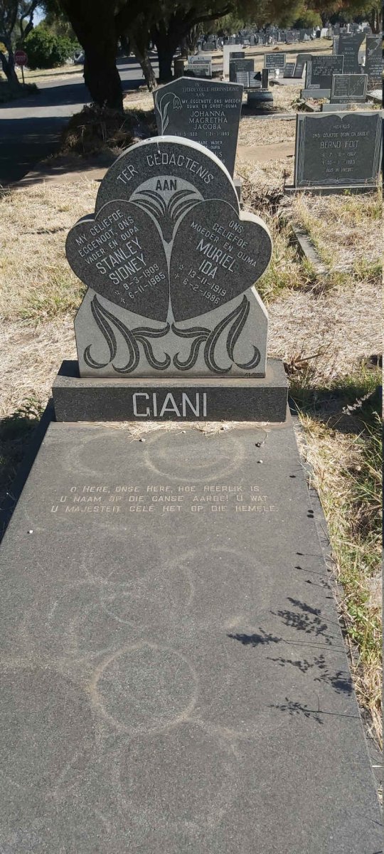 GIANI Stanley Sidney 1909-1985 &amp; Muriel Ida 1919-1986