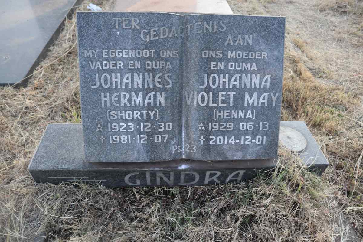 GINDRA Johannes Herman 1923-1981 & Johanna Violet May 1929-2014