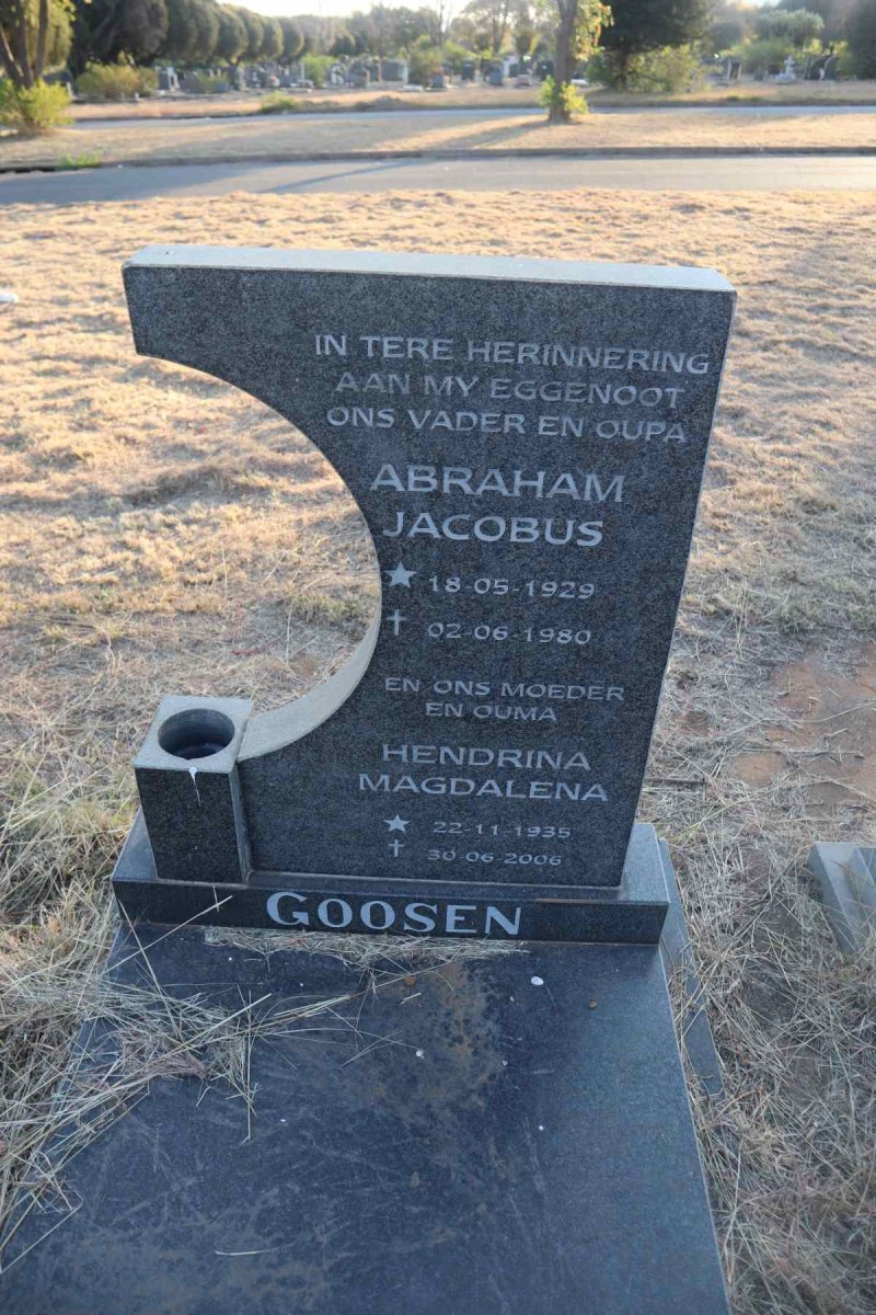 GOOSEN Abraham Jacobus 1929-1980 & Hendrina Magdalena 1935-2006