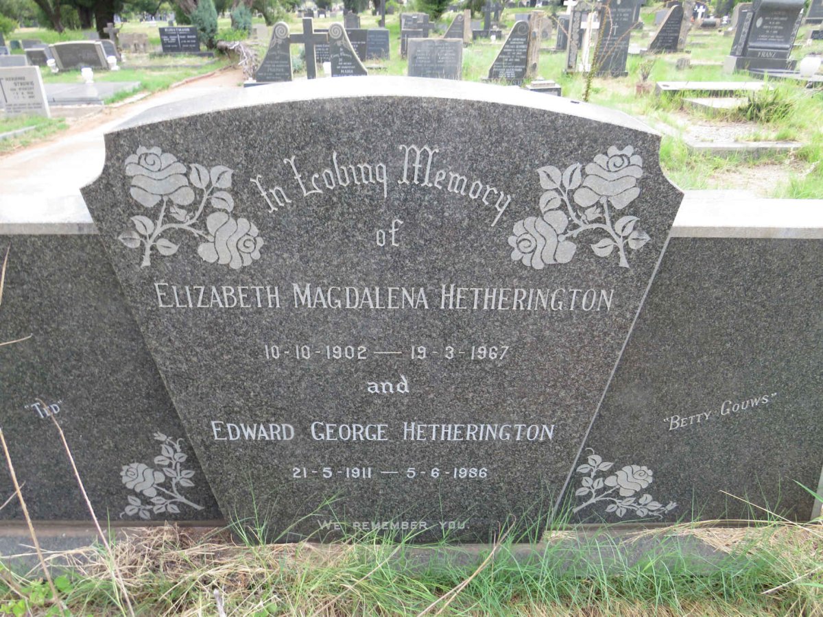 HETHERINGTON Edward George 1911-1986 & Elizabeth Magdalena 1902-1967