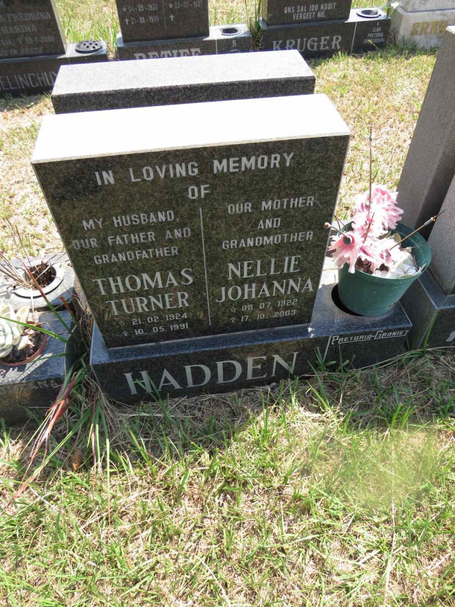 HADDEN Thomas Turner 1924-1991 & Nellie Johanna 1922-2003
