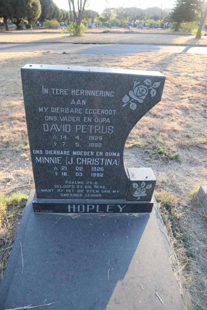 HOPLEY David Petrus 1929-1980 & J. Christina 1926-1992