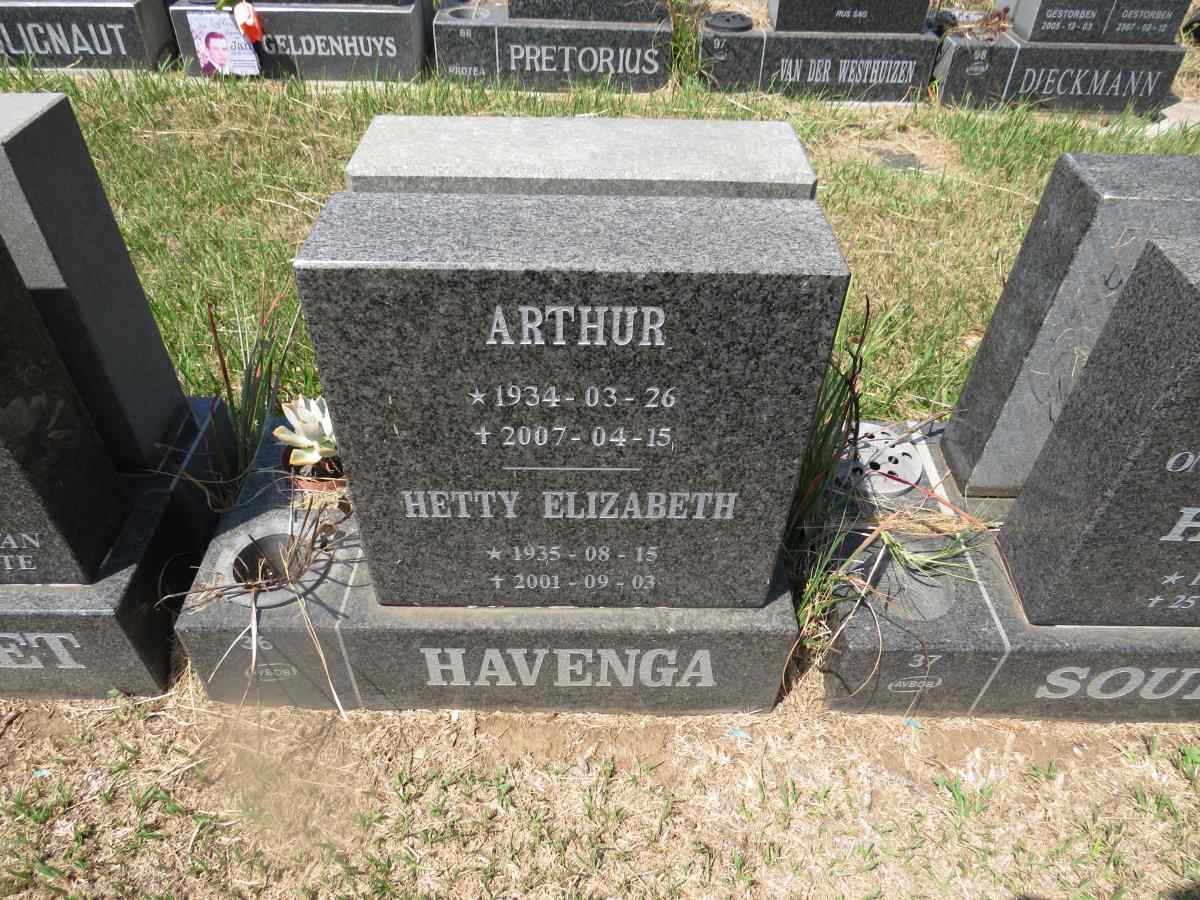 HAVENGA Arthur 1934-2007 & Hetty Elizabeth 1935-2001