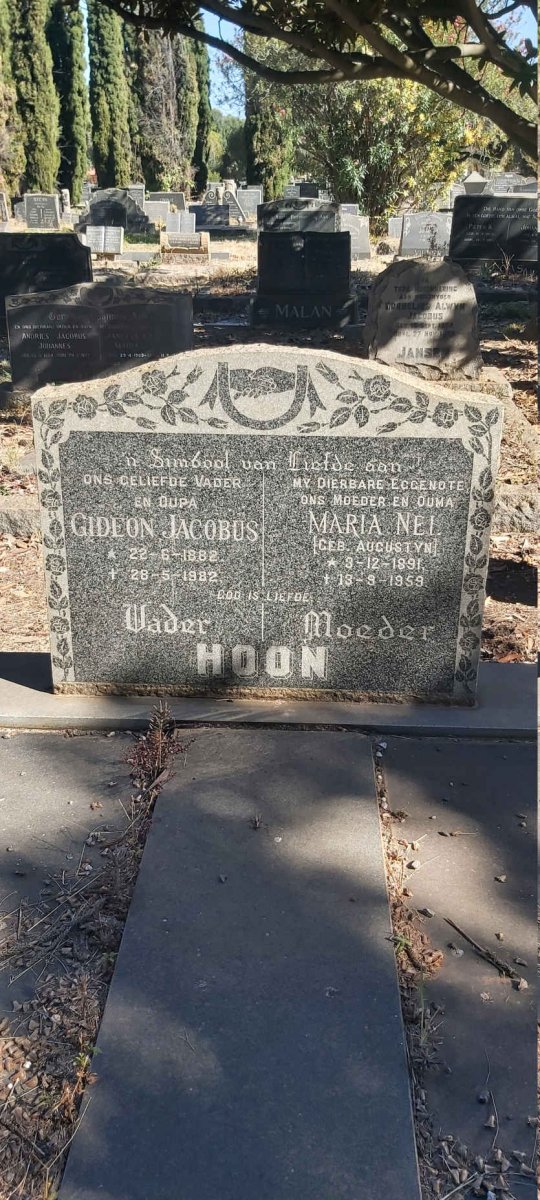 HOON Gideon Jacobus 1882-1982 &amp; Maria Nel AUGUSTYN 1891-1959