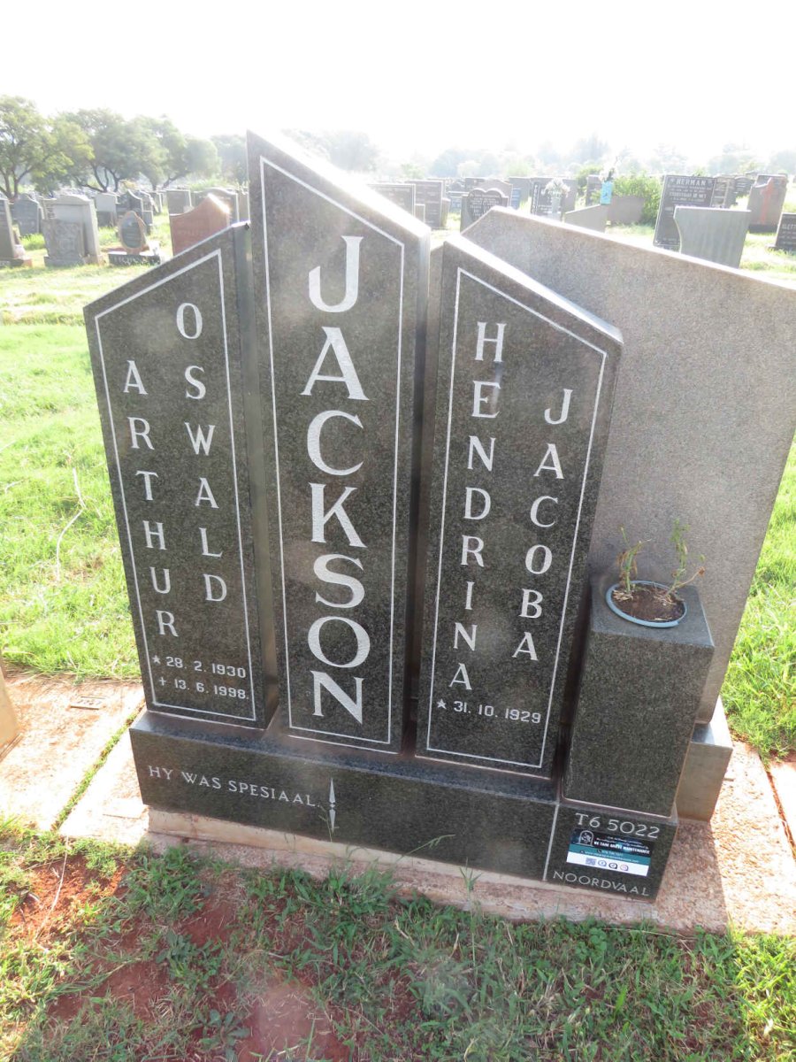 JACKSON Arthur Oswald 1930-1998 & Hendrina Jacoba 1929- 
