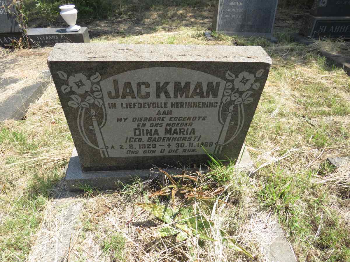 JACKMAN Dina Maria nee BADENHORST 1920-1969