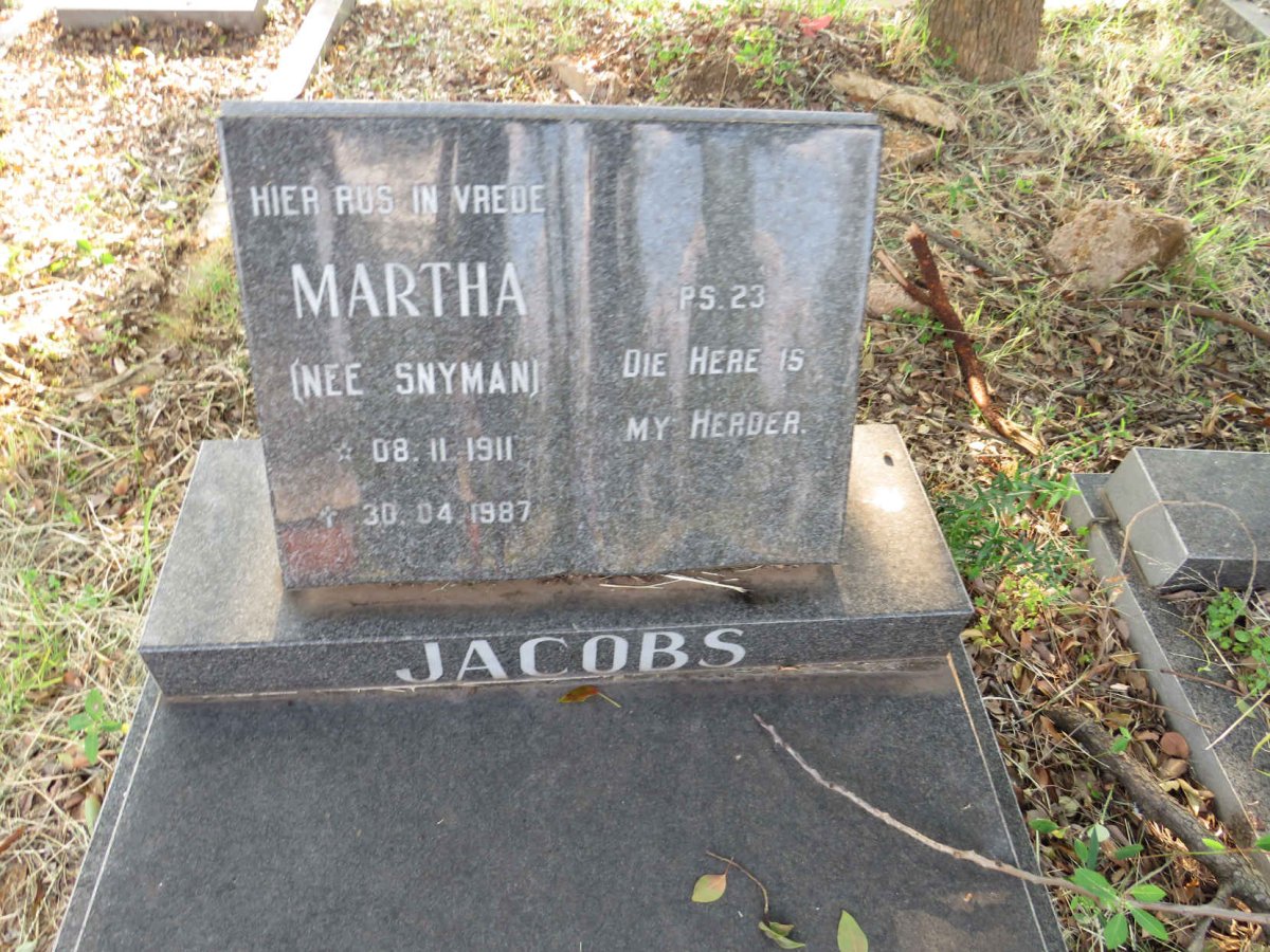 JACOBS Martha nee SNYMAN 1911-1987