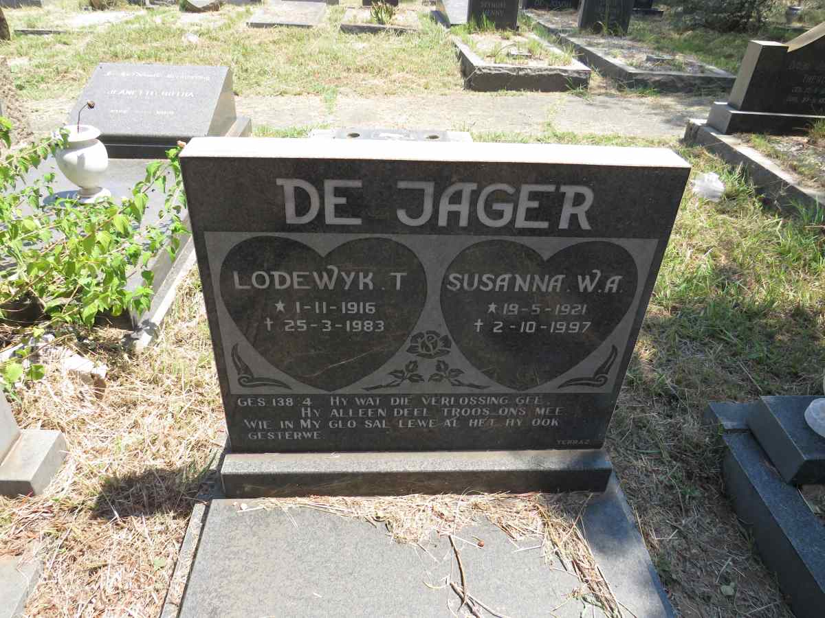 JAGER Lodewyk T., de 1916-1983 & Susanna W.A. 1921-1997