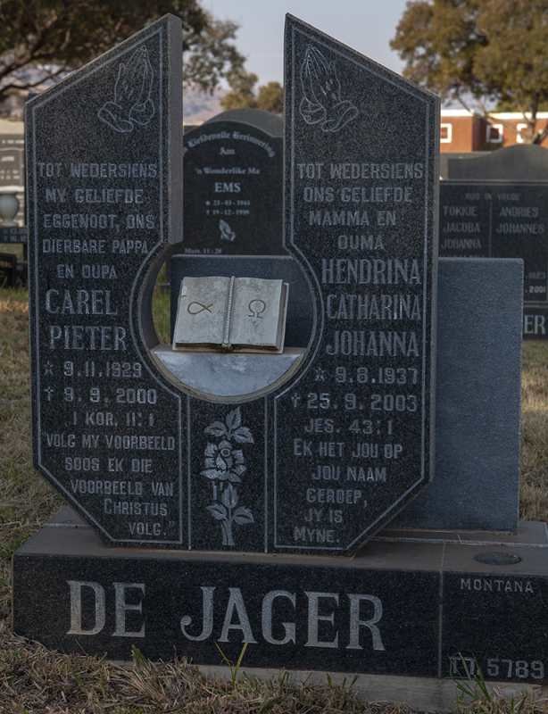 JAGER Carel Pieter, de 1929-2000 &amp; Hendrina Catharina Johanna 1937-2003