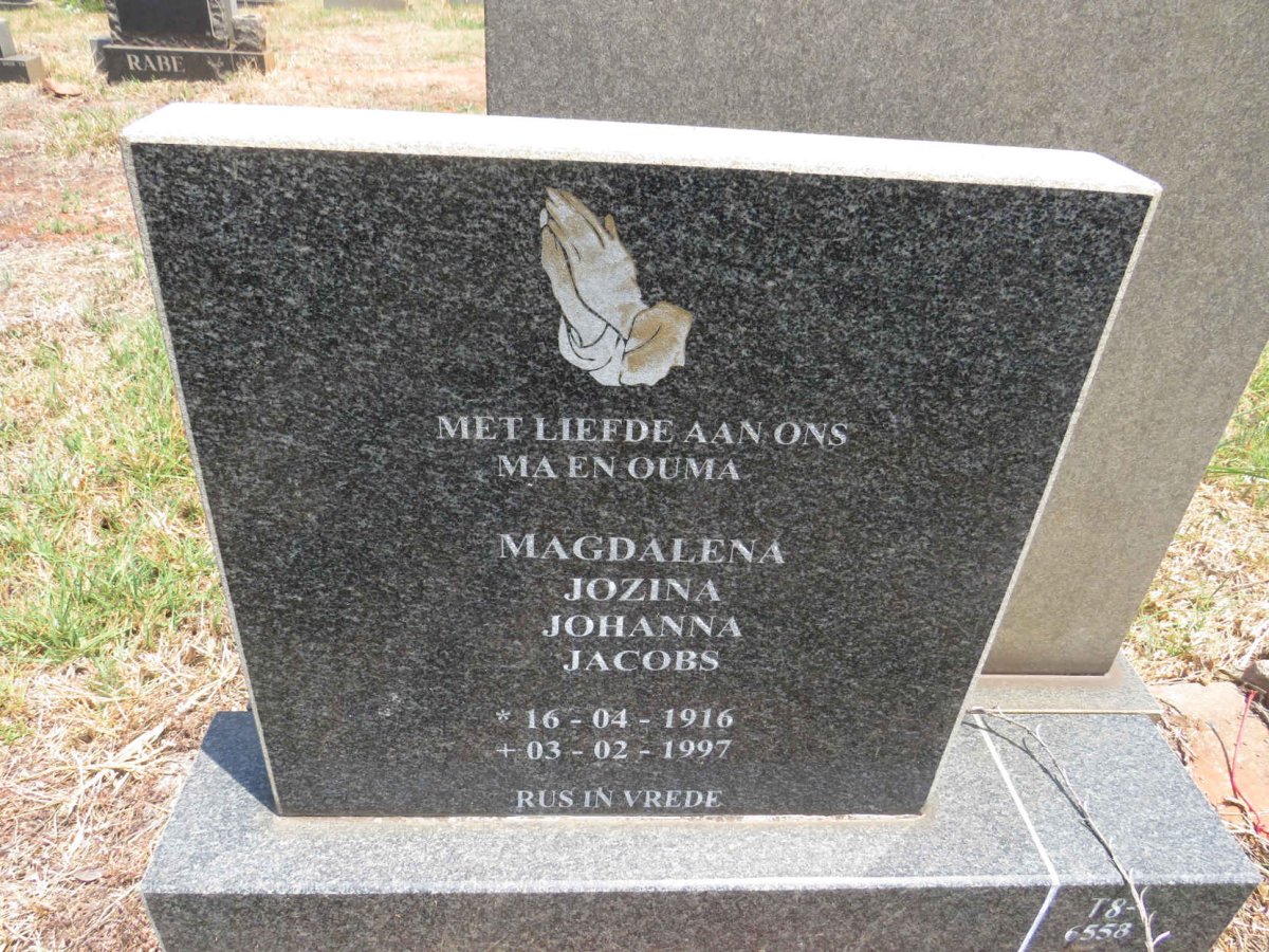 JACOBS Magdalena Jozina Johanna 1916-1997