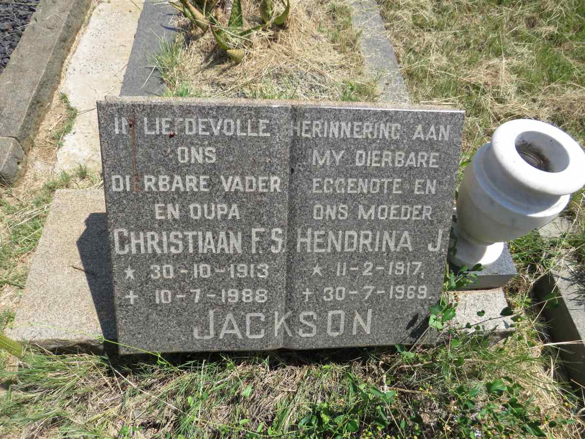 JACKSON Christiaan F.S. 1913-1988 & Hendrina J. 1917-1969