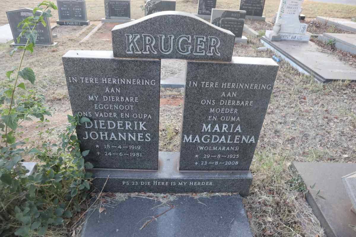 KRUGER Diederik Johannes 1919-1981 & Maria Magdalena WOLMARANS 1925-2008