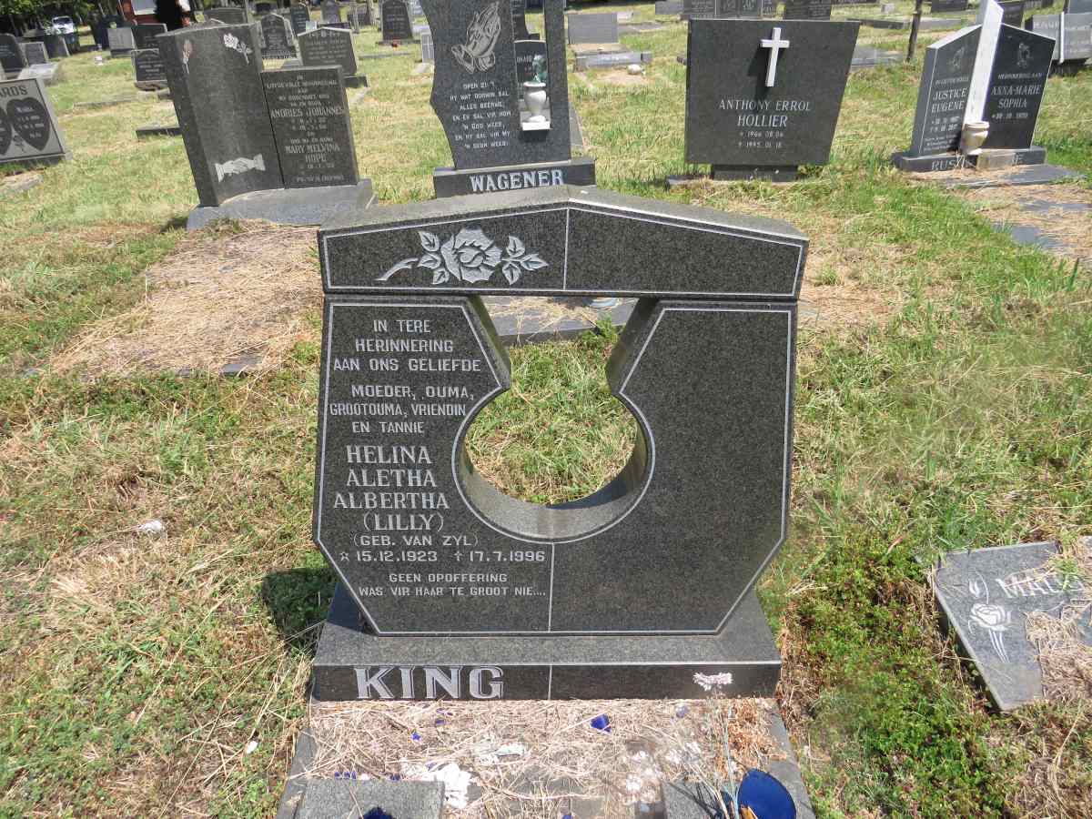 KING Helena Aletha Albertha nee VAN ZYL 1923-1996
