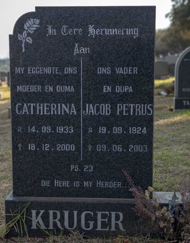 KRUGER Jacob Petrus 1924-2003 &amp; Catherina 1933-2000