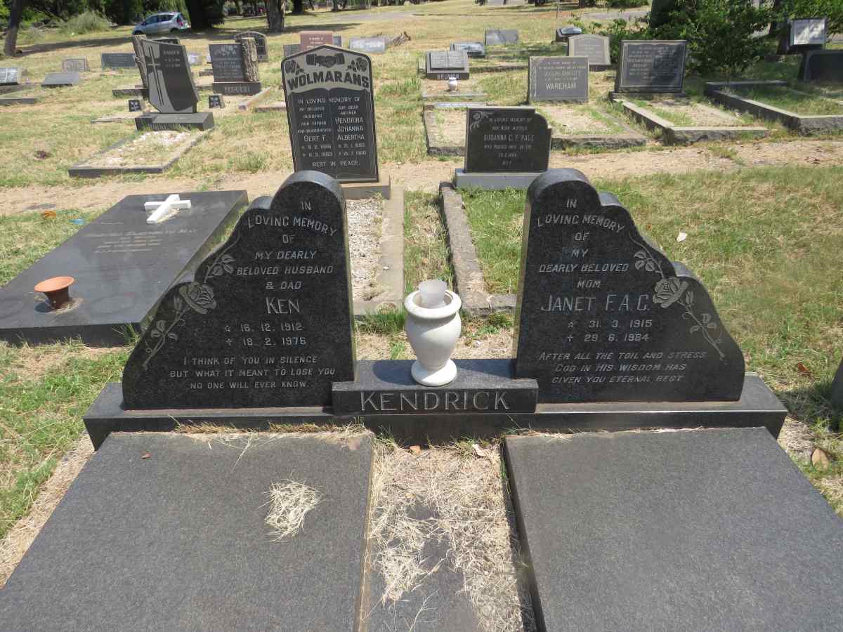 KENDRICK Ken 1912-1976 & Janet F.A.C. 1915-1984