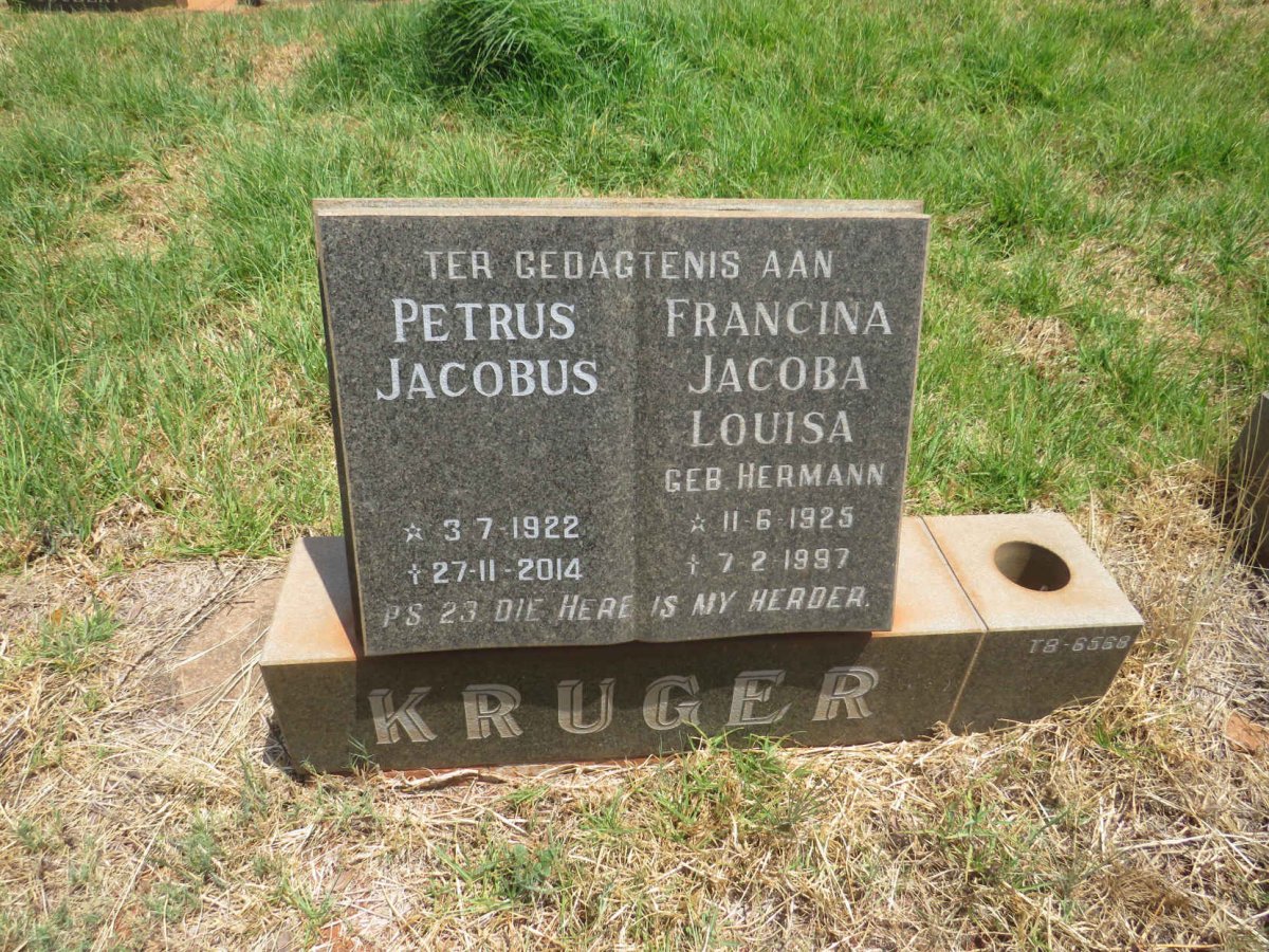KRUGER Petrus Jacobus 1922-2014 & Francina Jacoba Louisa HERMANN 1925-1997