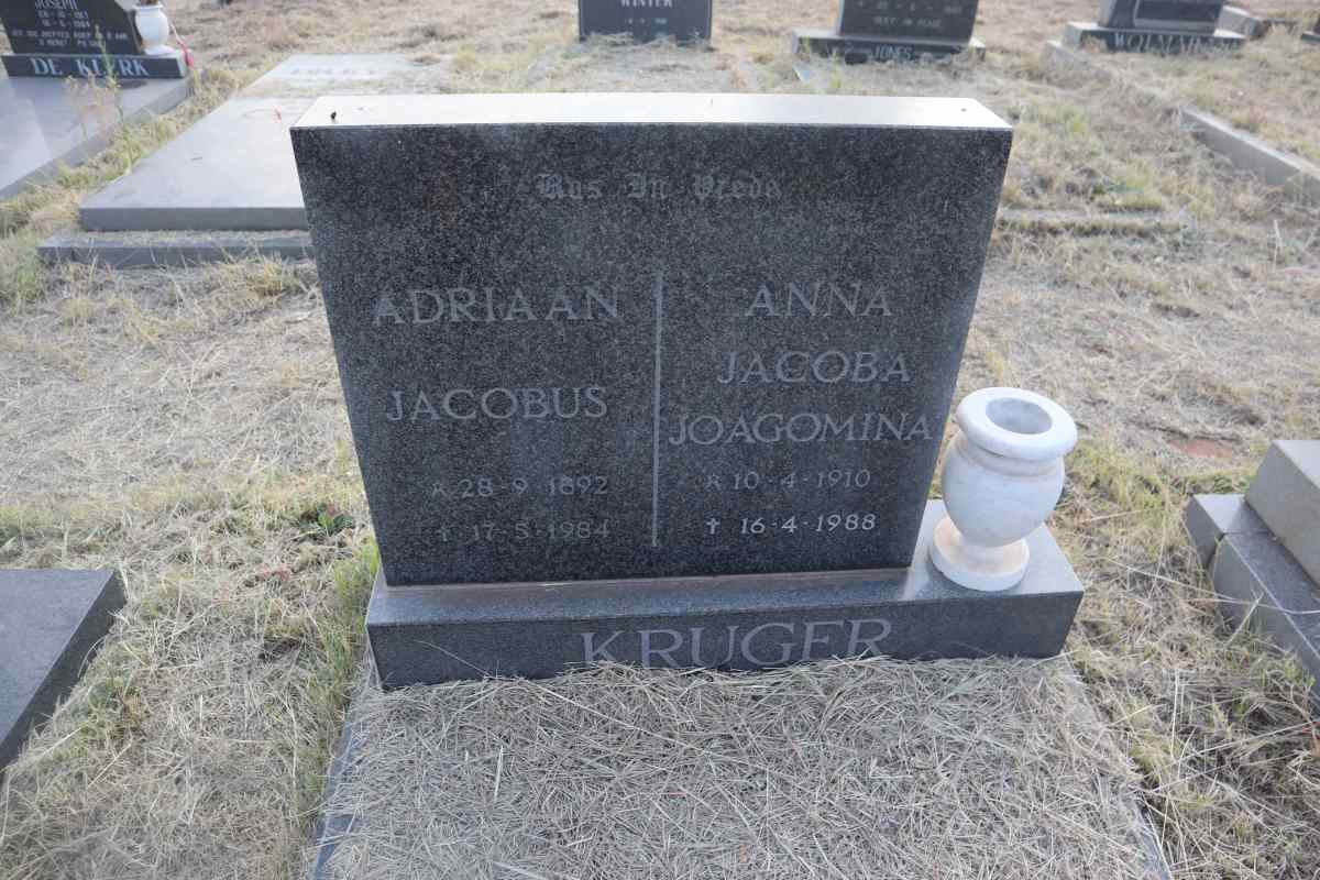 KRUGER Adriaan Jacobus 1892-1984 & Anna Jacoba Joagomina 1910-1988