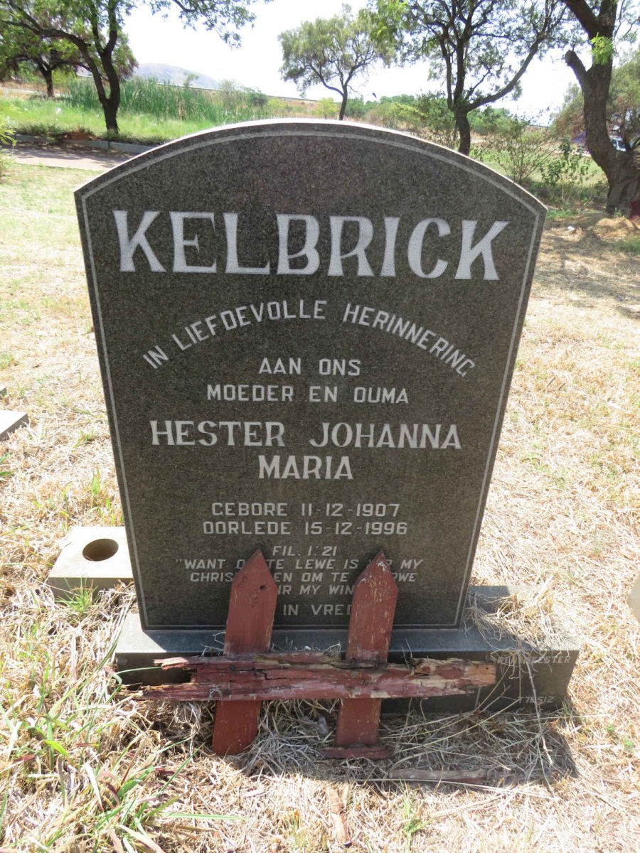 KELBRICK Hester Johanna Maria 1907-1996