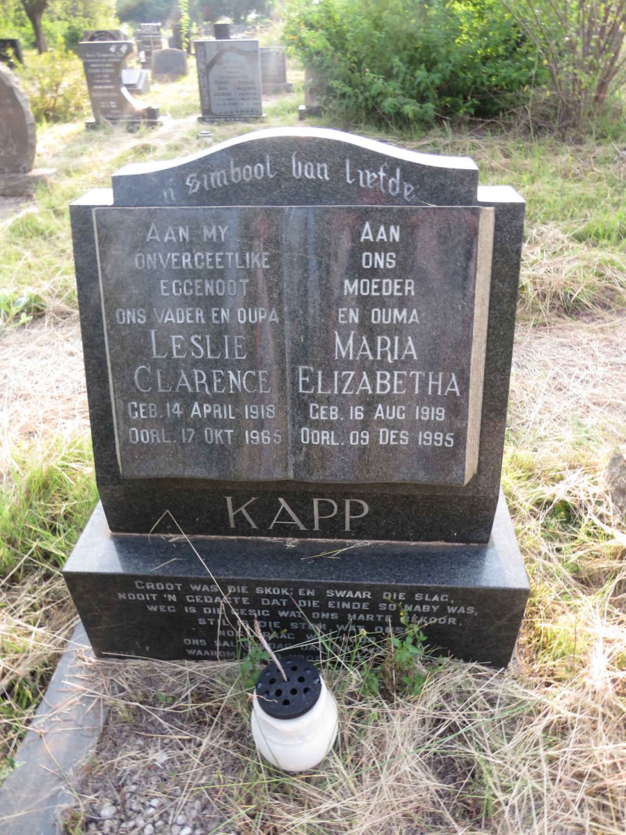 KAPP Leslie Clarence 1918-1965 & Maria Elizabeth 1919-1995