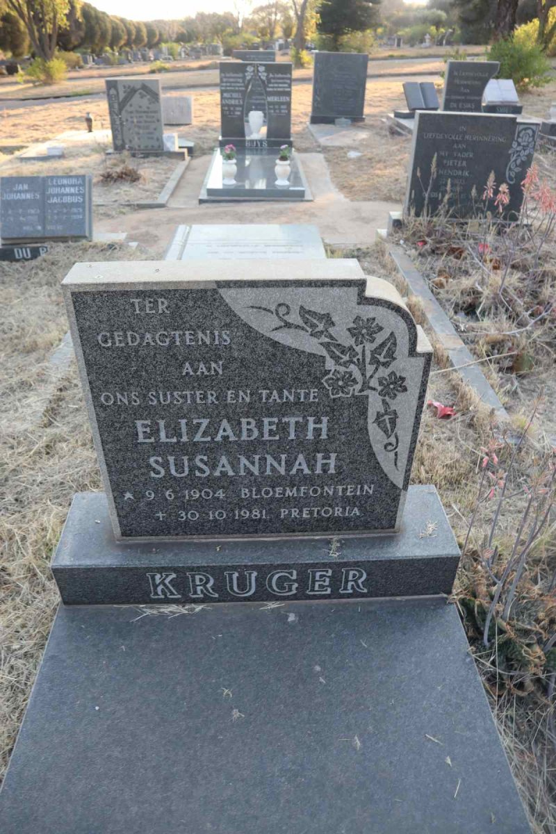 KRUGER Elizabeth Susannah 1904-1981