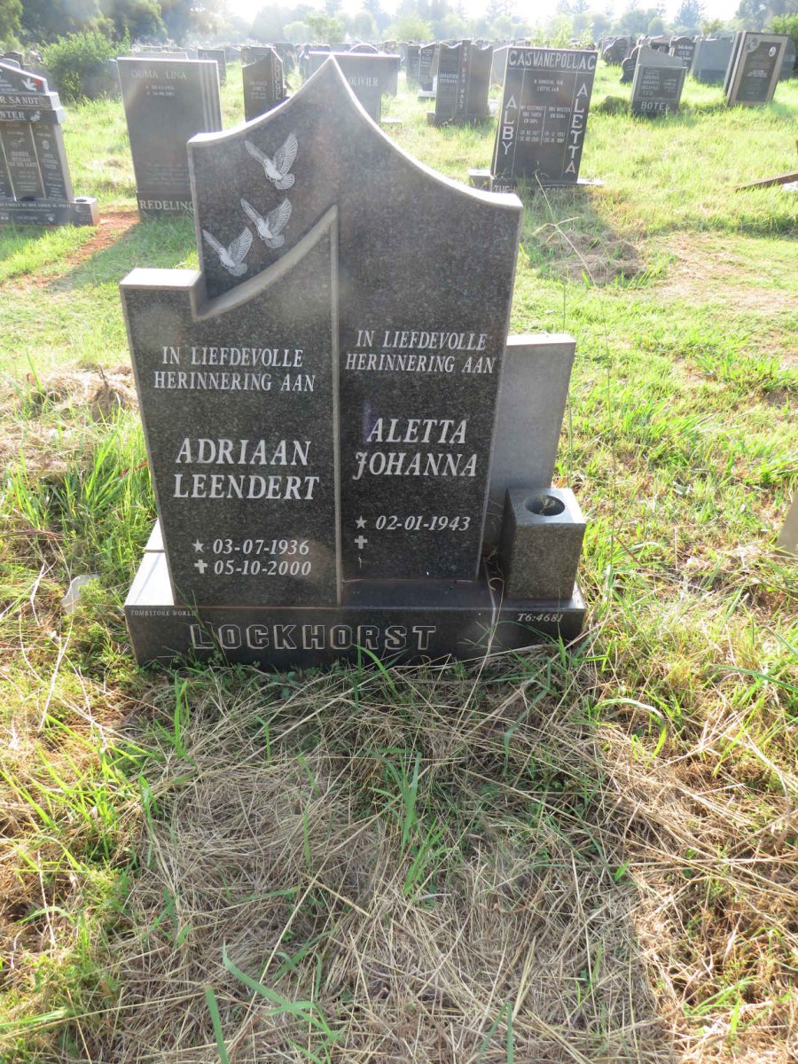 LOCKHORST Adriaan Leendert 1936-2000 & Aletta Johanna 1943-