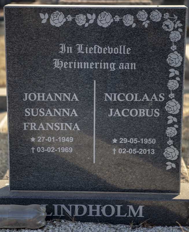 LINDHOLM Nicolaas Jacobus 1950-2013 &amp; Johanna Susanna Fransina 1949-1969
