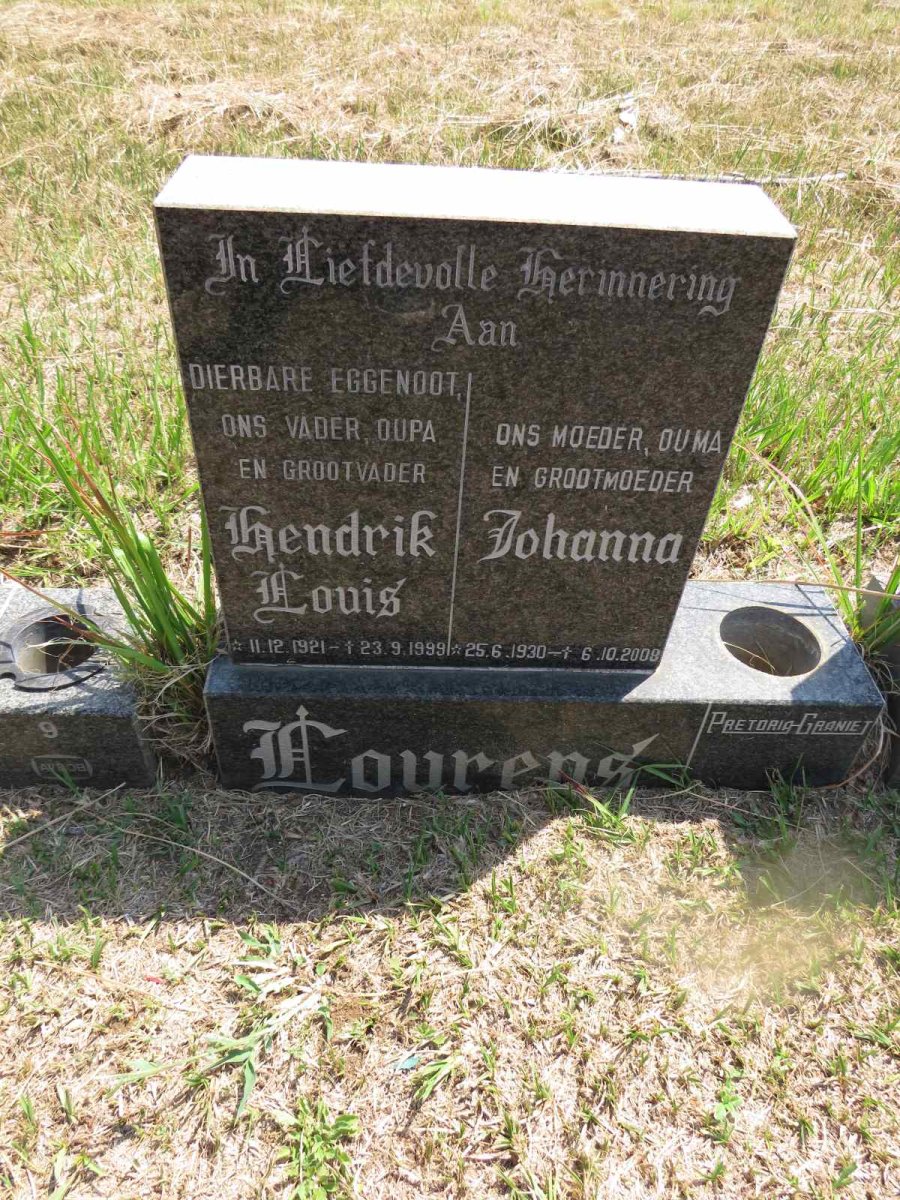 LOURENS Hendrik Louis 1921-1999 & Johanna 1930-2008