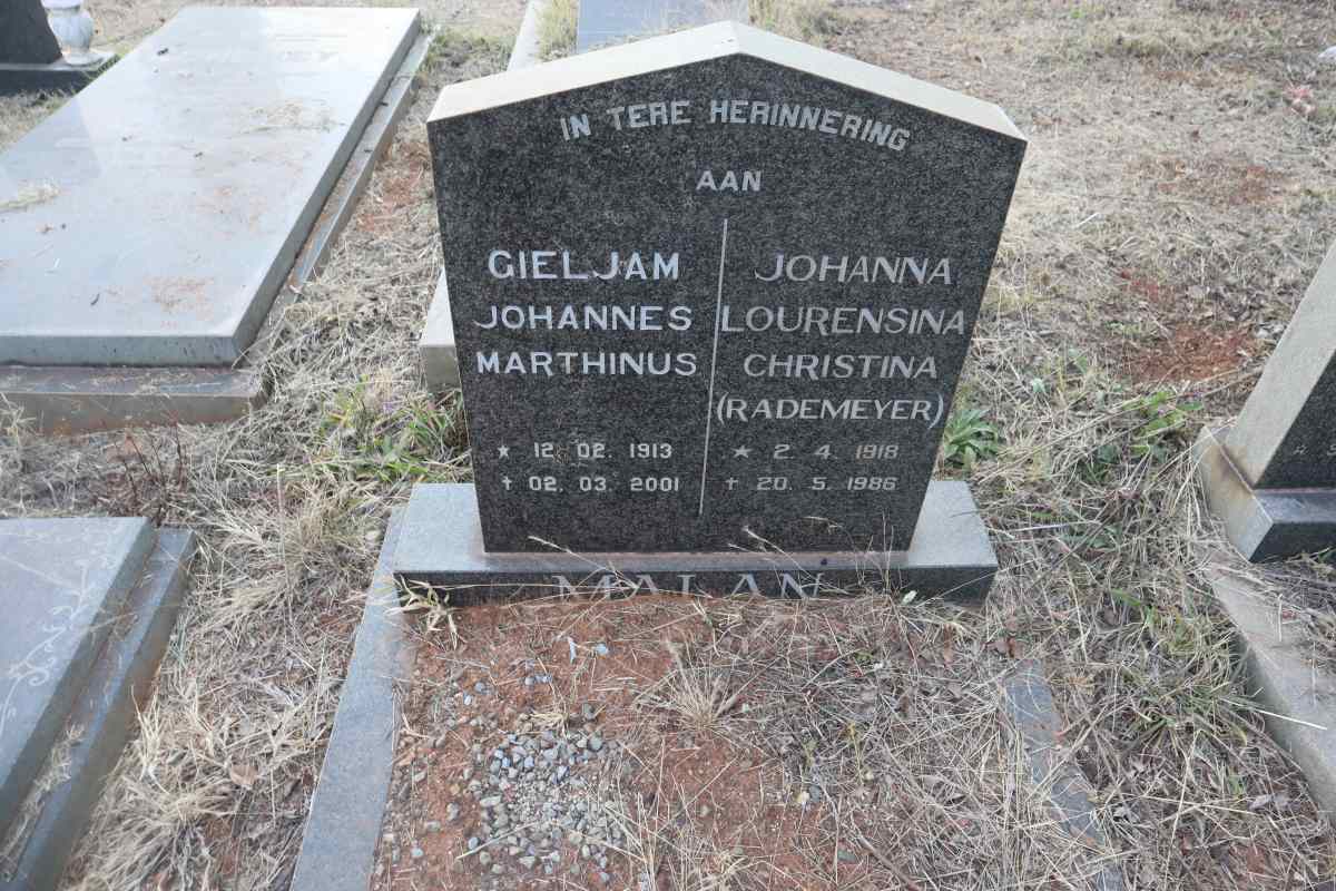 MALAN Gieljam Johannes Marthinus 1913-2001 & Johanna Lourensina Christina RADEMEYER 1918-1986