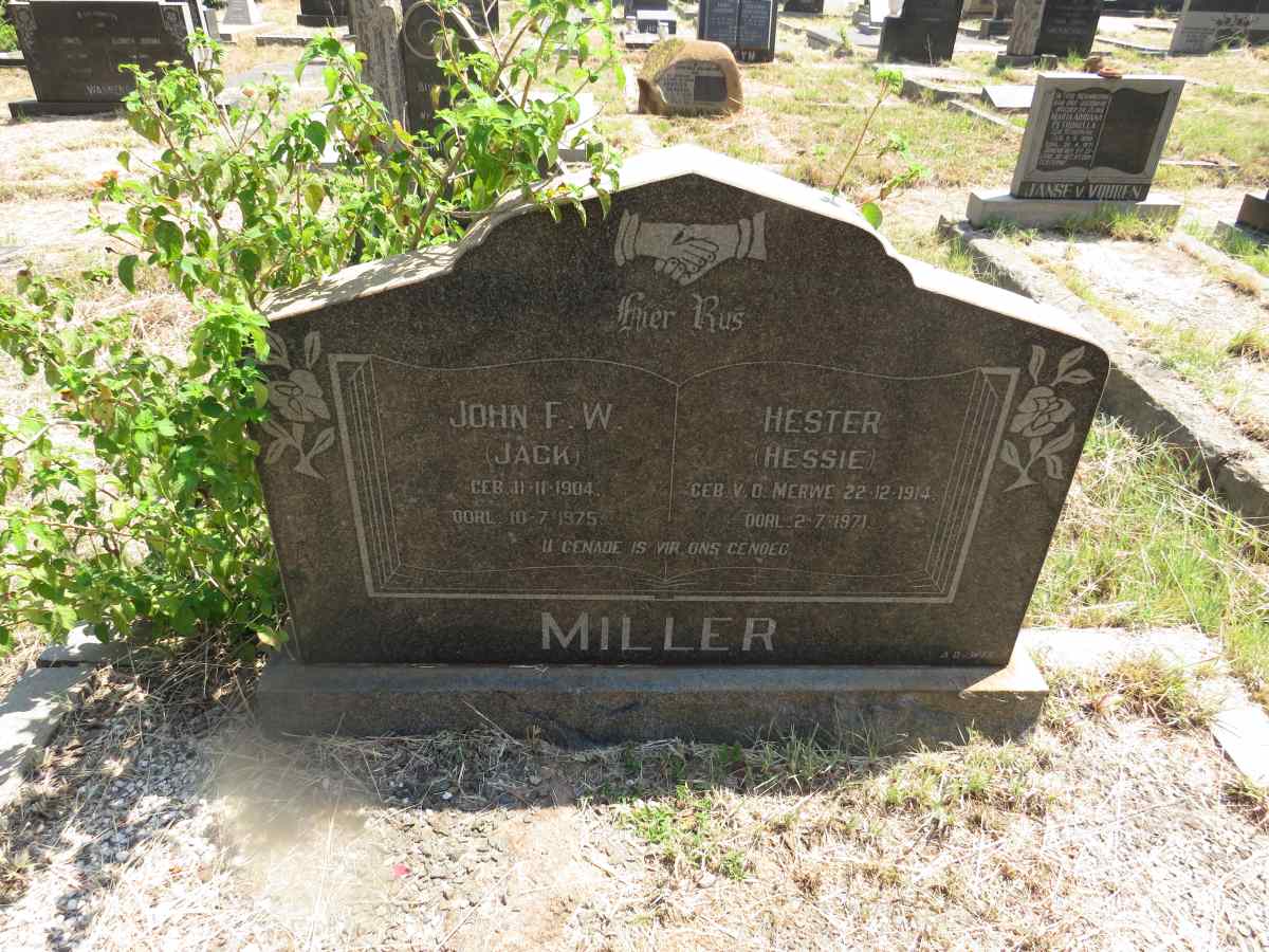 MILLER John F.W. 1904-1975 & Hester V.D. MERWE 1914-1971