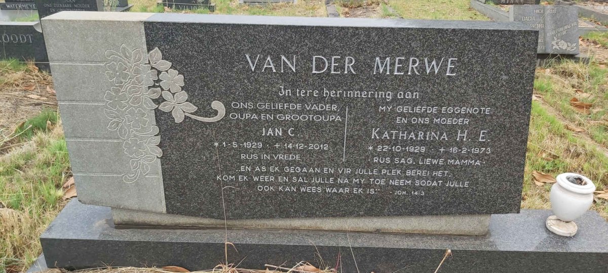 MERWE Jan C., van der 1929-2012 & Katharina H.E. 1929-1973