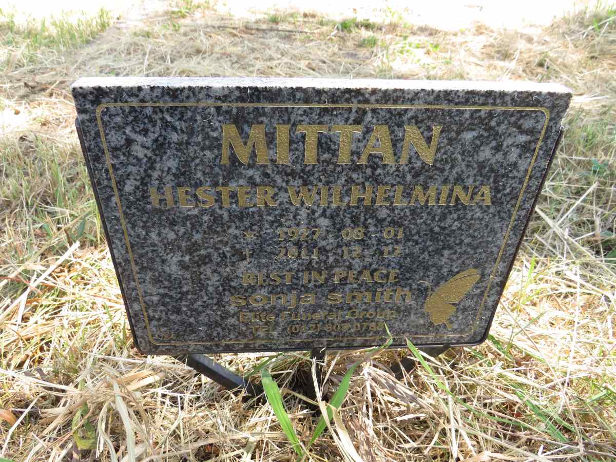 MITTAN Hester Wilhelmina 1927-2011