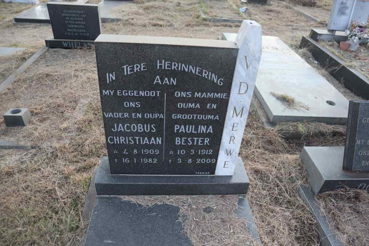 MERWE Jacobus Christiaan, v.d. 1909-1982 & Paulina Bester 1912-2009