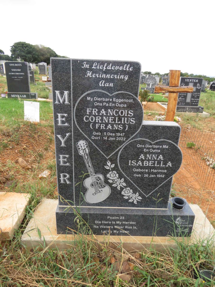 MEYER Francois Cornelius 1947-2022 & Anna Isabella HARMSE 1952-