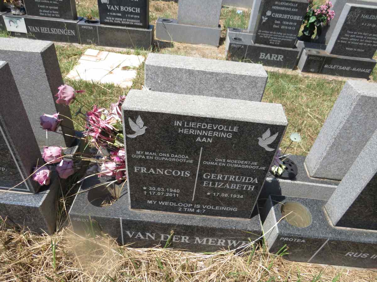 MERWE Francois, van der 1940-2011 & Gertruida Elizabeth 1934- 