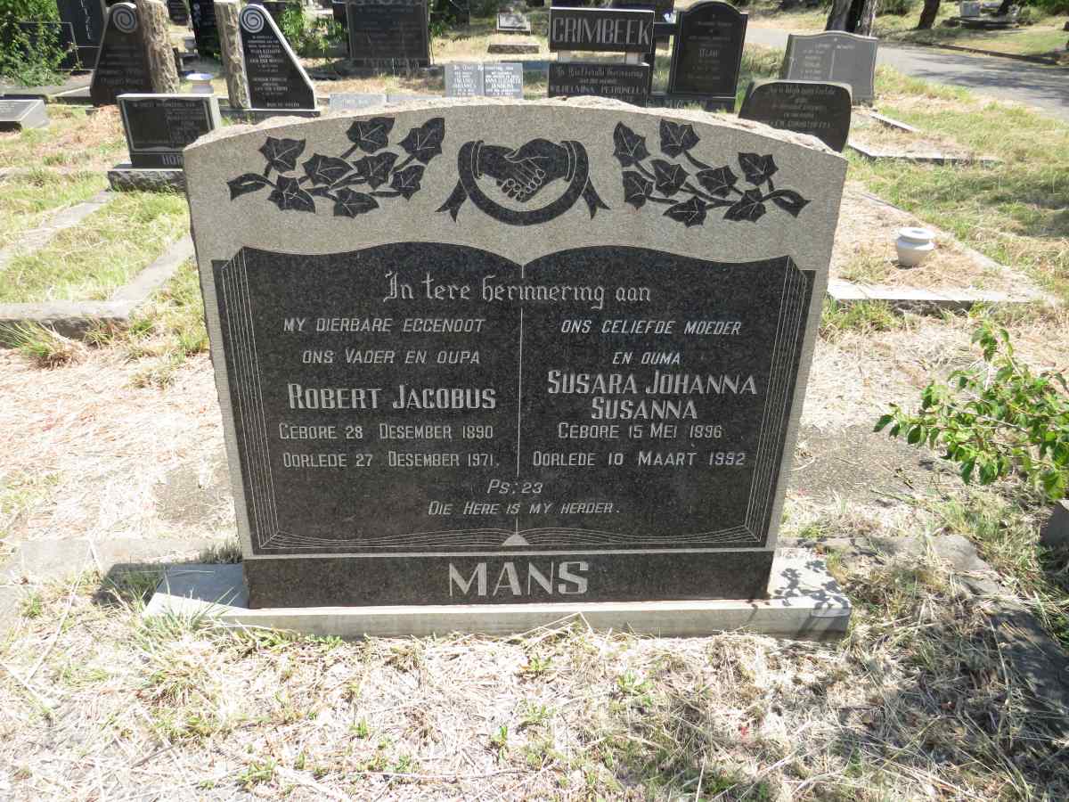 MANS Robert Jacobus 1890-1971 & Susara Johanna Susanna 1896-1992