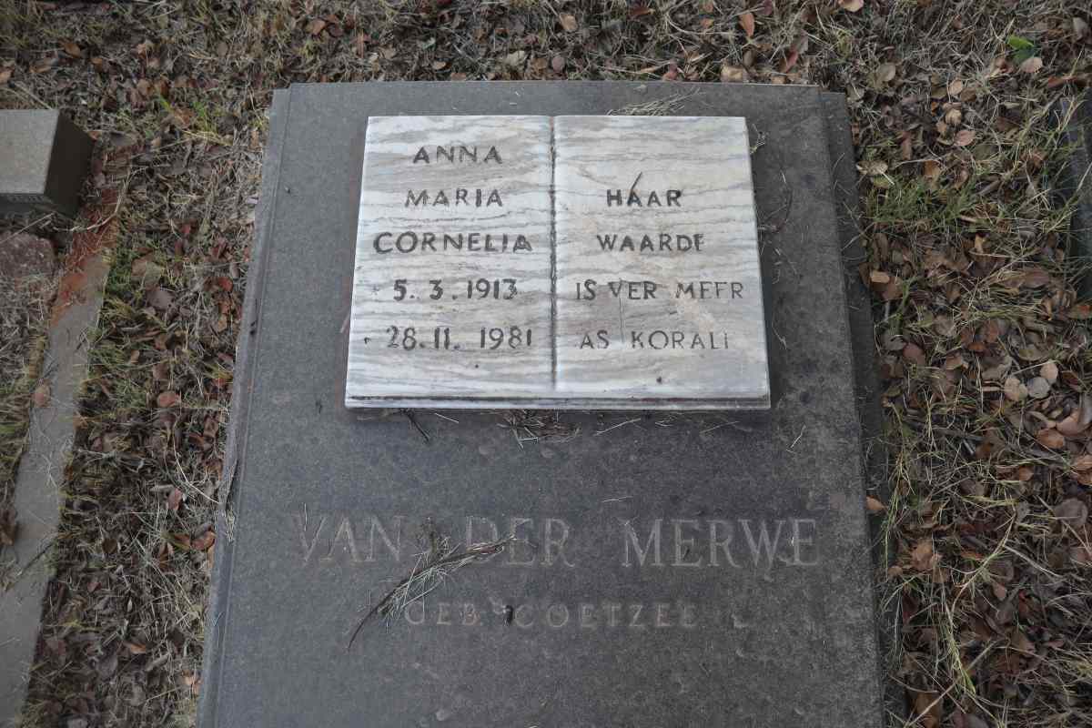 MERWE Anna Maria Cornelia, van der nee COETZEE 1913-1981